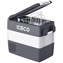 Geladeira Portátil 50 L com Compressor Secop, DC 12 24V, AC 110 240V, ICECO JP50, Cinza