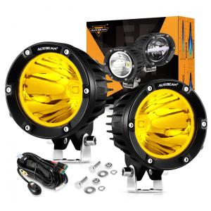 Farol de Milha LED com 7200 Lúmens e Luz Amarela, 72W, 2Un, Auxbeam, Preto