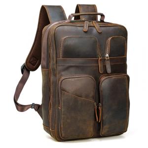 Mochila Masculina para Laptop de Couro, POLARE , Marrom