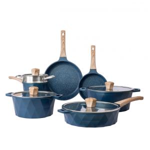 Jogo de Panelas de Indução em Alumínio Fundido com Tampas de Vidro, 13 Peças, Country, Azul Marinho