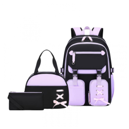 Mochila escolar TYHOTULY infantil juvenil roxa, 3 peças com lancheira e estojo, grande capacidade 23 L