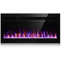 Lareira Elétrica de Embutir A41x86L Digital, Luz LED, Chama Ajustável e Temporizador 1500W, 110v, LITSDFM, Preto