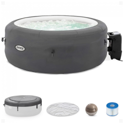 Spa Inflável Hidromassagem para 4 Pessoas com Jatos Relaxantes e Capa, Intex, Cinza