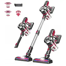 Aspirador de Pó Multifuncional sem Fio com Acessórios e Sucção Potente 25000PA, 11OV 210W, Foppapedretti, Vermelho