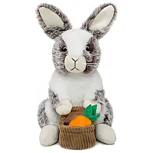 Coelho de Pelúcia de 30 cm Lavável com Orelhas Flexíveis e Cesta de Páscoa, HO-EF