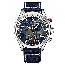 Relogio Stuhrling Cordura 4029 Aviador 45mm Mostrador Azul Prata Pulseira Couro Azul Fivela Prata