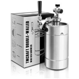 Chopeira Portátil 1.8L com Torneira e Regulador de CO2, Aço Inoxidável, TMCRAFT, Prateado