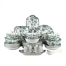 Aparelho de Jantar FANGJING 48 Peças Cerâmica Verde Rosa Serviço para 8 Padrão Floral
