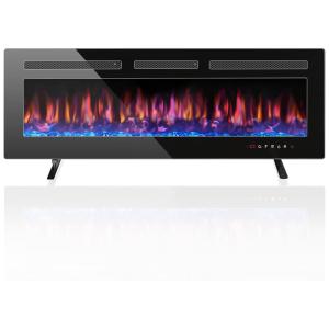 Lareira Elétrica de Embutir A43x107L com Temporizador, Chamas Ajustável e Tela Sensível ao Toque, Home4me, Preta