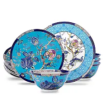 Aparelho de Jantar ACMLIFE Holiday 12 Peças Bone China Serviço para 4 Azul Friso Ouro 24K