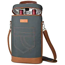 Bolsa Térmica para 2 Garrafas de Vinho com Alça Ajustável, TIRRINIA, Cinza, Compacta e Resistente