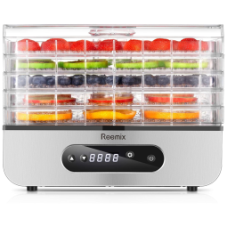 Desidratador de Alimentos com Controle de Temperatura e 5 Bandejas sem BPA, 110V 500W, Reemix, Prata