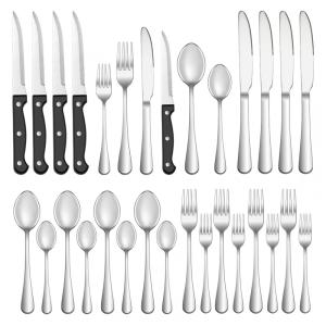 Kit de Talheres de 24 Peças com Facas para Churrasco para 4 Comensais, em Aço Inoxidável Polido, Utensílios de Mesa Elegantes
