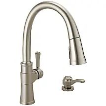 Torneira Cozinha com Dispensador de Sabão e Pulverizador Pull Down, Inoxidável SpotShield , Delta Spargo 19964Z-SPSD-DST, Níquel Escovado