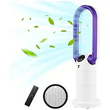 Ventilador Torre Sem Lâmina 3 em 1 1500W Purificador Ar H13 HEPA Aquecedor 35W Controle Remoto 9 Velocidades