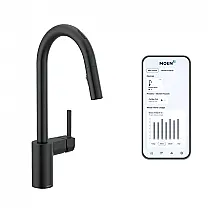 Torneira de Cozinha Inteligente com Controle de Voz e App, Pulverizador Pull Down Moen Align 7565EVBL, Preto Fosco