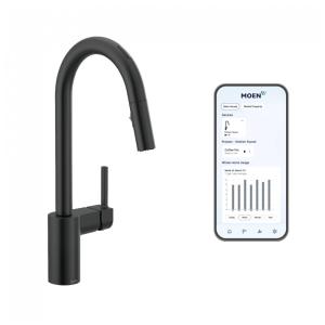 Torneira de Cozinha Inteligente com Controle de Voz e App, Pulverizador Pull Down Moen Align 7565EVBL, Preto Fosco