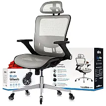 Oline ErgoMax Cadeira de Escritório Ergonômica Giratória com Apoio de Braços 4D e Suporte Lombar Ajustável, Cinza Claro