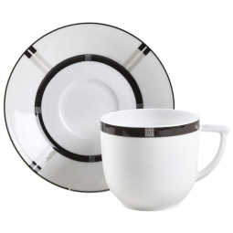 Xícara e Pires Peônia, Estilo Moderno com Capacidade de 235mL e Material de Cerâmica, Bernardaud, Branco Cinza e Preto