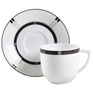 Xícara e Pires Peônia, Estilo Moderno com Capacidade de 235mL e Material de Cerâmica, Bernardaud, Branco Cinza e Preto