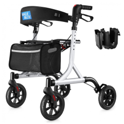 Andador para Idosos e Adultos com Encosto Acolchoado do Assento e Porta Copos, até 136 Quilos, WALK MATE, Prata