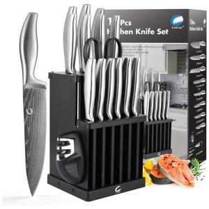 Conjunto de Facas CuCut em Aço Inoxidável com Bloco de Bancada Multinível, 16 Peças, Prata