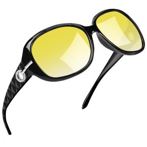 Óculos de Sol Feminino com Proteção UV, Joopin A15, Preto e Amarelo