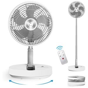 Ventilador de Mesa Portátil com Altura Ajustável, Controle Remoto e Bateria Recarregável 5V, COOCOCO, Branco