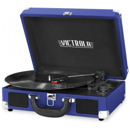 Toca Discos Portátil Bluetooth de 3 Velocidades com Alto-falantes Embutidos e Design Vintage, Victrola, Azul