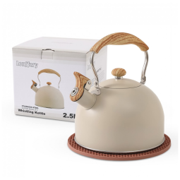 Chaleira de Chá LONFFERY 2.5 Litros em Aço Inoxidável com Apito e Alça Dovrável, Branca