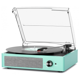 Toca-discos para Vinil com 2 Alto-falantes Embutidos, Bluetooth sem Fio, Saída AUX, RCA e para Fone de Ouvido - Azul Água,cotsoco