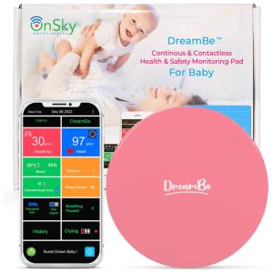 Monitor de Respiração de Bebê Inteligente sem Contato WiFi com Notificações de Choro, Onsky DreamBe, Rosa
