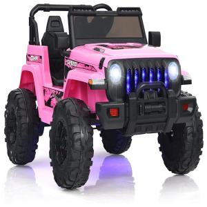 INFANS Carro, Carrinho Elétrico 2 Assentos 12V, com Luzes de LED e Controle Remoto, MP3, Rosa