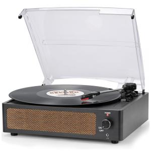 Toca Discos Retro 3 Velocidades com Alto Falantes e Entrada AUX, Seasonlife, Preto