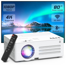 Projetor TMY com WiFi e Bluetooth - Tela de 80 polegadas incluída - Resolução Nativa 1080P - Projetor Externo com Suporte a 4K - Portátil