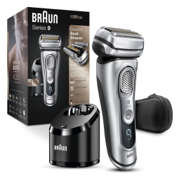 Barbeador Elétrico Masculino Portátil Braun 9370cc com Lâmina Úmida e Seca e Estojo, Prata