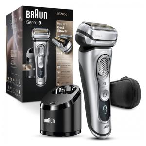 Barbeador Elétrico Masculino Portátil Braun 9370cc com Lâmina Úmida e Seca e Estojo, Prata