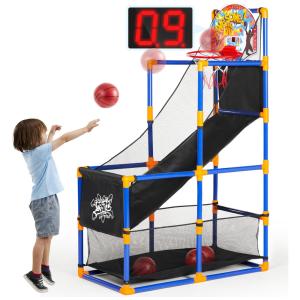 Jogo de Basquete Arcade Infantil com 4 Bolas, Placar Eletrônico e Altura Ajustável para Ambientes Internos e Externos, SYNCFUN
