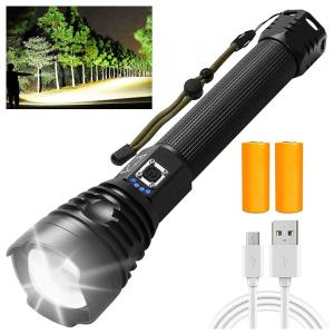 MIXILIN Lanterna 9000LM, Distancia 500 M, com USB, à Prova DÁgua IPX6, Preto
