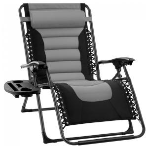 Cadeira Reclinável Ajustável Gravidade Zero com Apoio de Cabeça e Porta Copos, BEST CHOICE PRODUCTS, Cinza