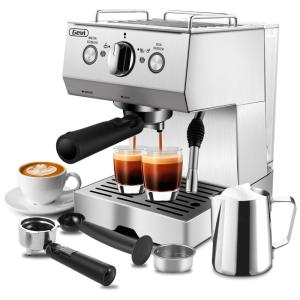 Cafeteira Elétrica Programável U com Controle de Temperatura e Vaporizador, 1100W, 110v, GEVI GECME403 U, Prateado