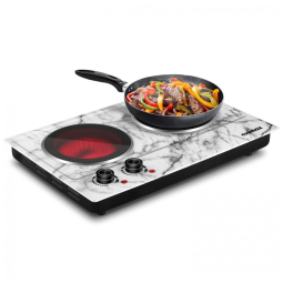Cooktop Elétrico de Bancada com 2 Queimadores e Controle de Temperatura Ajustável, 110V 1800W, Cusimax, Branco Marmore