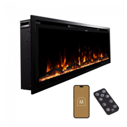 Lareira Elétrica Linear Inteligente Modern Ember Aerus de 107 cm, Embutida ou de Parede, Chamas LED Multicoloridas, Wi-Fi, Alexa, Google