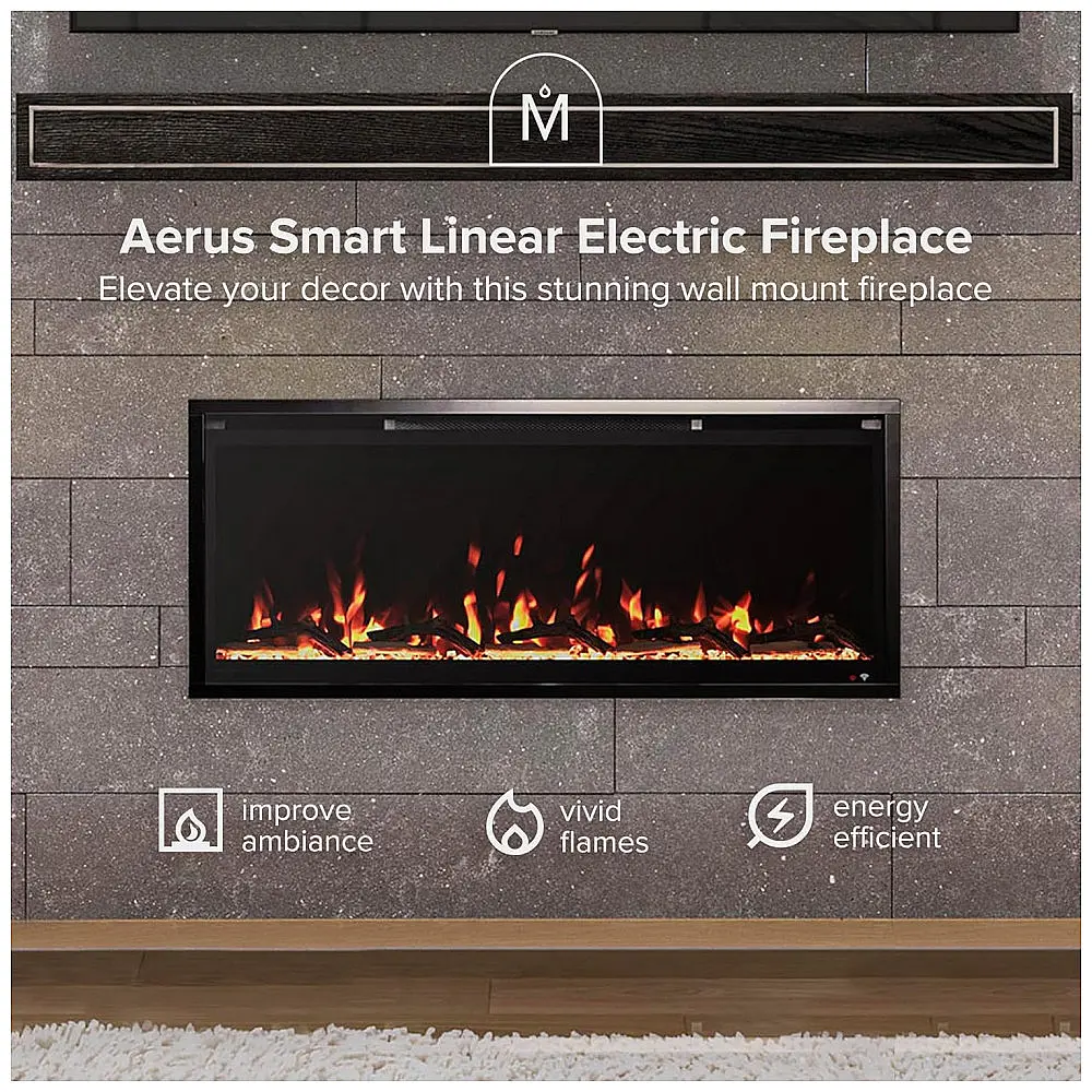 Lareira Elétrica Modern Ember 107x45cm 1465W WiFi Alexa LED Embutir 110V — foto 2