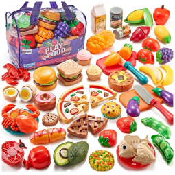Comida de Brinquedo 78 Peças Com Sacola – Kit Cozinha Infantil Com Frutas, Legumes E Pizza.Laugigle.