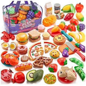 Comida de Brinquedo 78 Peças Com Sacola – Kit Cozinha Infantil Com Frutas, Legumes E Pizza.Laugigle.