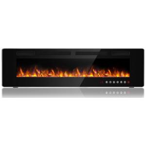 Lareira Elétrica de Embutir A45x182L com Controle Remoto, Temporizador e Chamas Ajustavel, 110V, BOSSIN, Preta