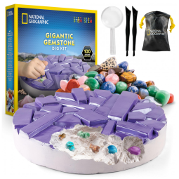 Kit de Escavação Gigante de Gemas Reais – Brinquedo Educativo, STEM para Crianças com 100 gemas, Presente Criativo, National Geographic