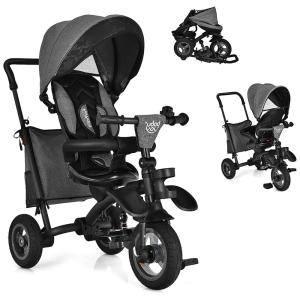 Triciclo Infantil 7 em 1 com Alça de Empurrar, Cobertura Removível, Apoio para os Pés e Guarda Corpo Removível para Crianças de 1 a 5 Anos