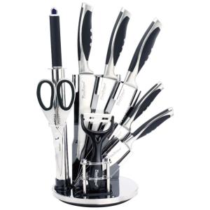 HausRoland GS 06438 Conjunto de Facas em Aço Inoxidável com Bloco de Bancada, 8 Peças, Preto